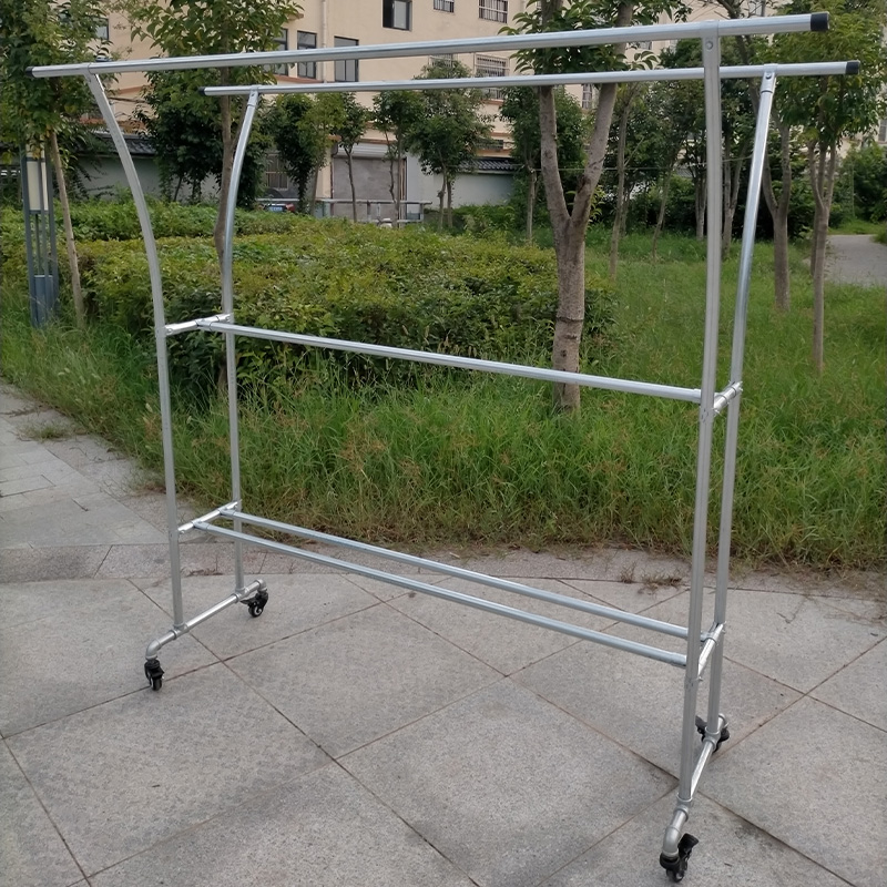 镀锌钢管水管落地简易室外阳台晾衣杆移动双杆加厚家用晒被晾衣架