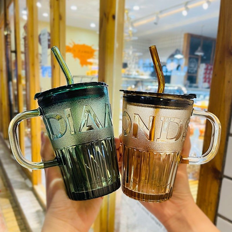 水杯女带盖带吸管咖啡杯泡茶杯办公室欧式复古牛奶杯