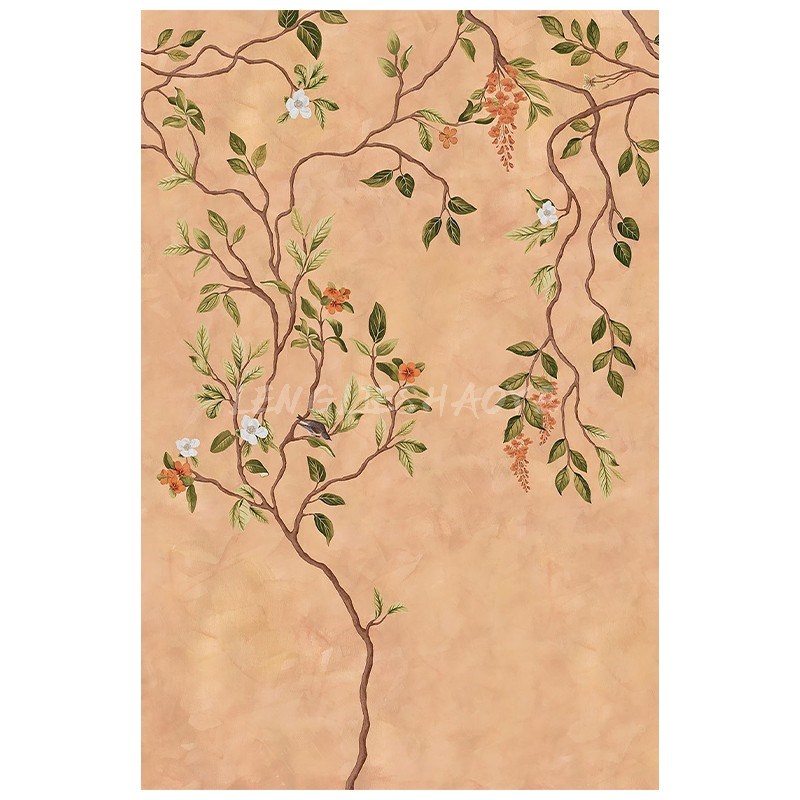 法式复古风抽象餐厅装饰画植物花卉手绘油画客厅中古玄关竖版挂画