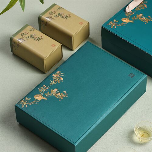 风雅时节新绿茶明前龙井茶叶包装空盒青绿古风鸟图茶叶罐定制