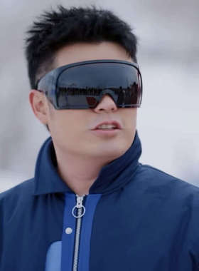 五哈陈赫同款黑色一体式超大框凹造型墨镜男女超酷未来感太阳眼镜