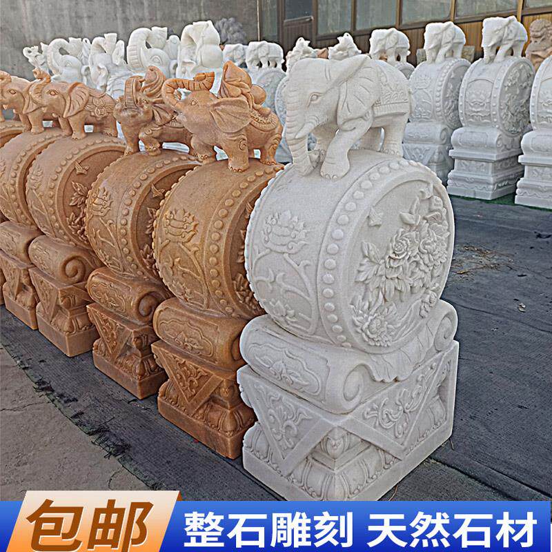 汉白玉石雕门墩精雕抱鼓石一对青石石鼓貔貅狮子麒麟庭院摆件大象