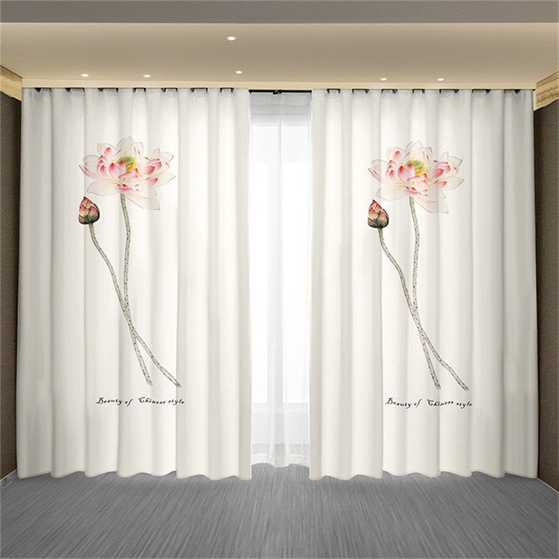 定制新中式窗帘遮光布2024新款客厅高档禅意荷花卧室中国风窗纱帘