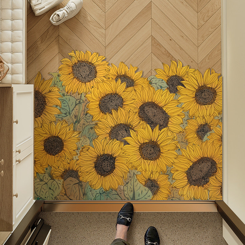 李知弥一拾一 向日葵入户门地垫pvc可裁剪脚垫进门门口皮革地毯