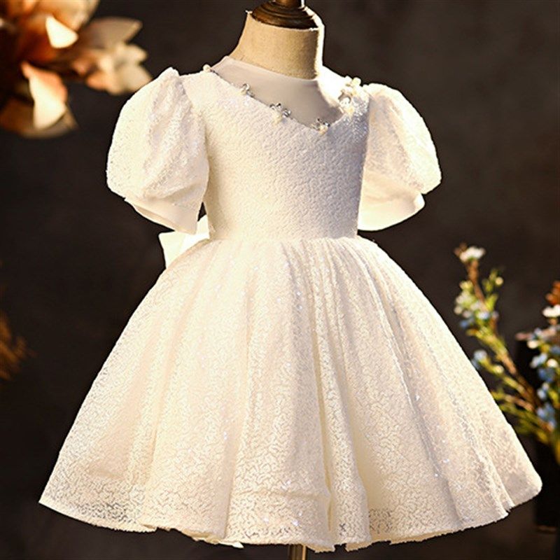 儿童礼服公主裙女童百天生日小女孩花童婚礼一岁宝宝周岁白色洋气