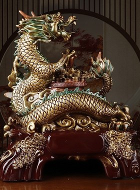 中式生意兴隆祥龙聚盆摆件公室客厅酒柜家居装饰店铺乔迁开业礼品