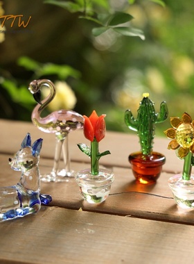 创意琉璃玻璃小花多肉动物盆栽橱窗情人节工艺品礼物家居装饰摆件