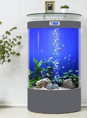 2023新款半圆形吧台缸客厅小型家用生态金鱼缸中型懒人免换水族箱