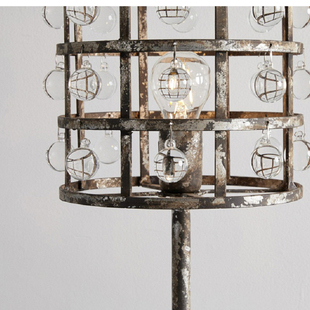 法式复古台灯做旧铁笼子水晶泪滴灯书房书桌台灯客厅餐厅软装台灯