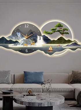 带灯静音钟表客厅高端装饰画LED发光沙发背景墙挂钟壁灯画靠山图