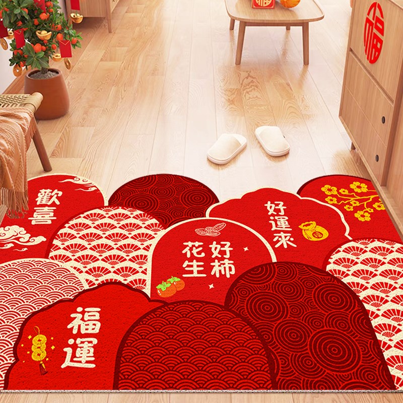 喜庆入户门地垫2024新年入户门丝圈门垫进门门口防滑耐脏家用脚垫