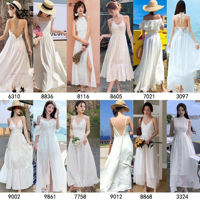 海边度假白色超长仙女裙夏季新款海南岛旅游连衣裙气质显瘦沙滩裙