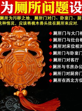 桃木虎头八卦镜兽头卫生间五帝钱挂件化厕所对大门卧室厨房门对门