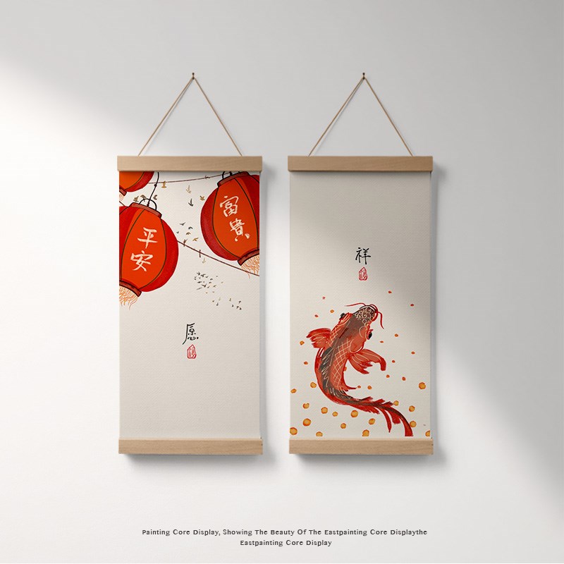 2022年竖版布艺挂画平安富贵新中式壁画免打孔书房卧室客厅装饰画图片