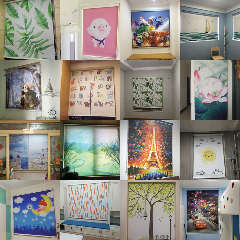 韩式阳台厨房卷帘防水餐厅防晒成品遮光帘子手拉帘免打孔百叶窗帘