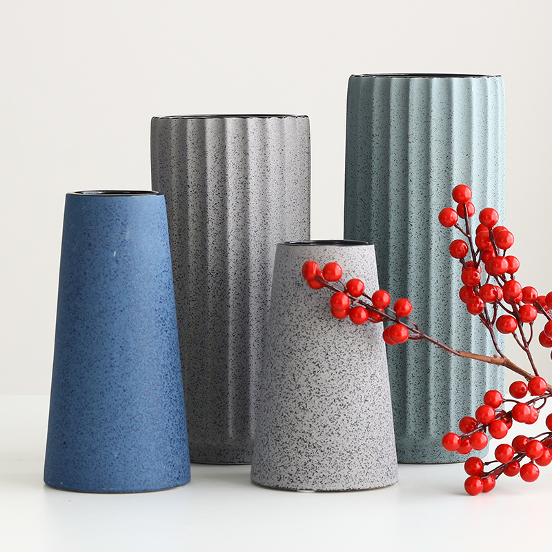 景德镇陶瓷简约小花插花器花瓶复古陶罐粗陶客厅干花家居摆件花盆