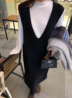 NAZ那子大码冬季新款温柔风宽松直筒黑色胖妹妹时尚针织背心裙女