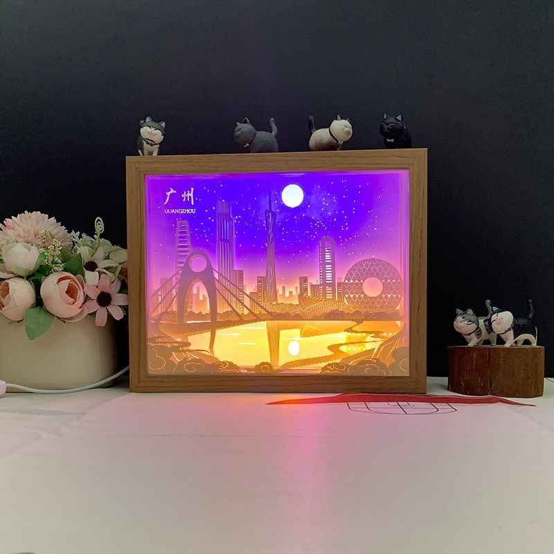 城市木框光影纸雕灯diy周边手工来图定制生日情侣礼物剪纸女朋友