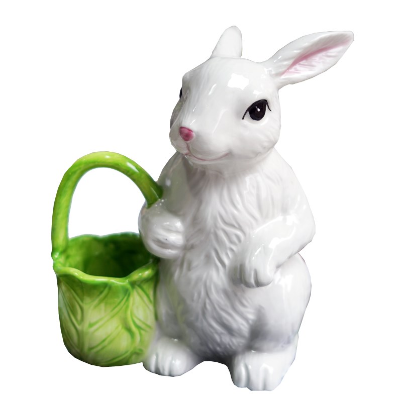 方亚陶瓷翠玉白菜生肖兔子牙签水果签手绘釉下彩中式瓷器装饰摆设