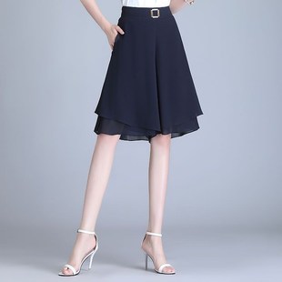 裙薄款 雪纺裙裤 高腰显瘦宽松垂感五分阔腿裤 女夏2025新款 阔腿裤