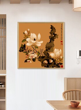 数字油画手工填充丙烯级复古艺术装饰画玉堂柱石果熟来禽图