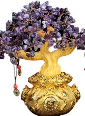 黄水晶摇钱树摆件招财树乔迁开业礼品客厅电视酒柜工艺品装饰摆设