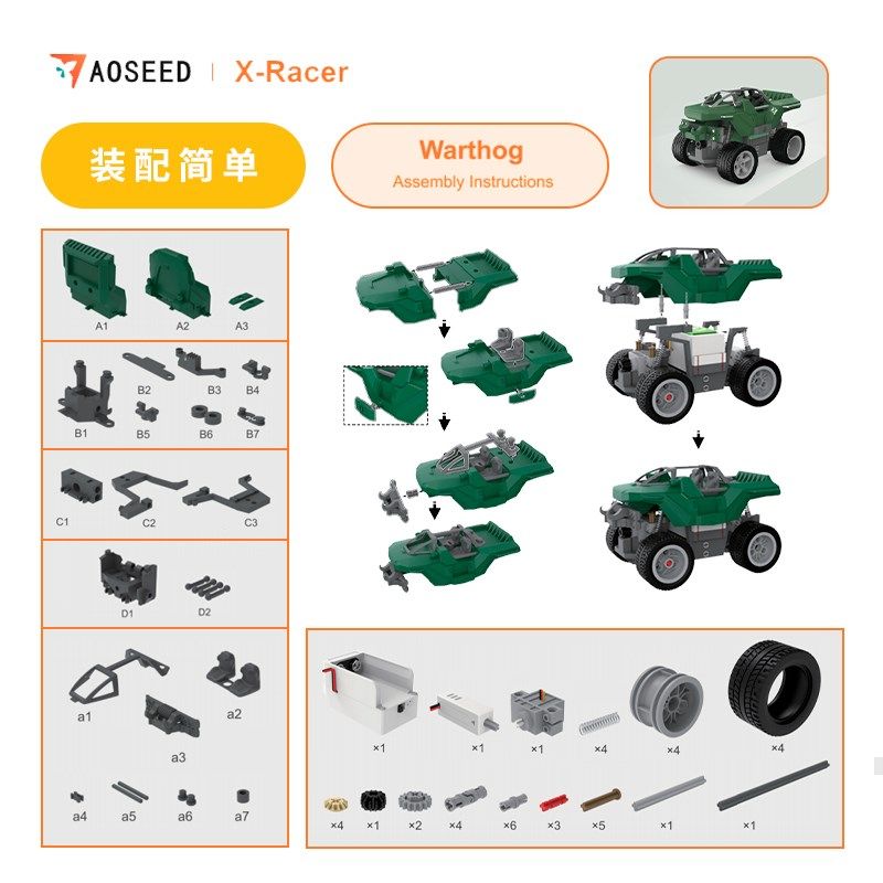 OEED儿童越野遥控车e盒D打印DI四驱车制作发明电动手工组装儿童科
