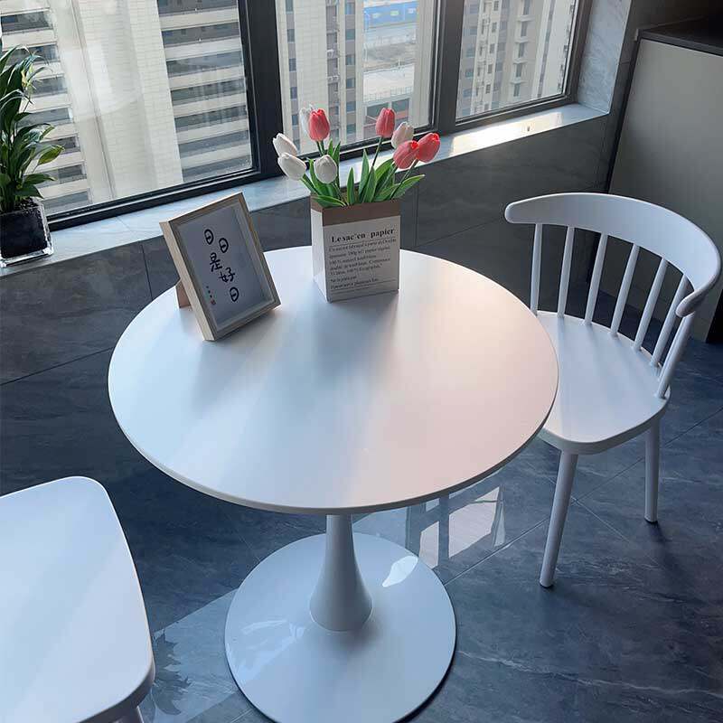 白色小圆桌茶几阳台茶桌椅咖啡奶茶店铺餐桌郁金香休闲洽谈桌