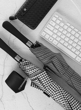 雨伞格子女英伦风长柄伞大号灰色黑白色方格复古文艺超看的