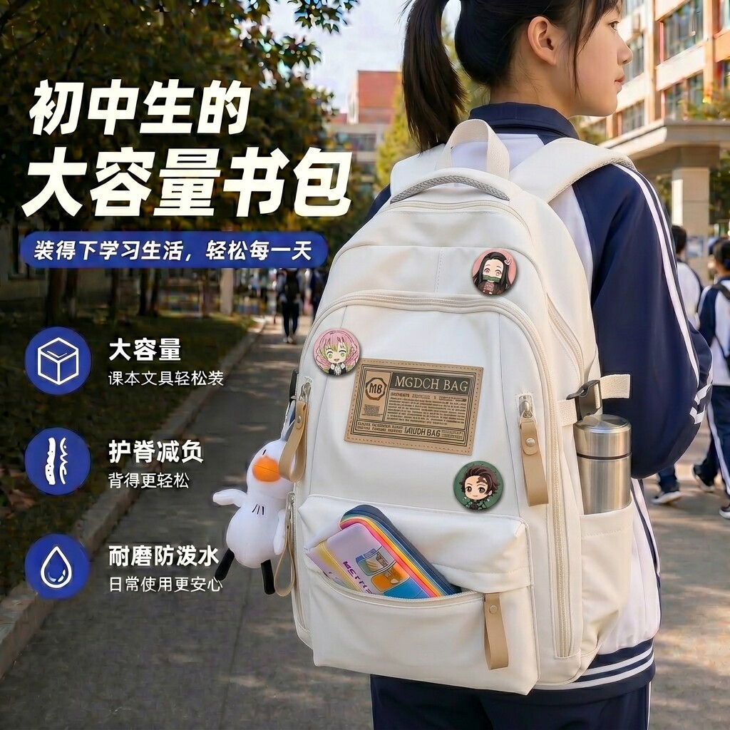 大容量书包女初中生中学生背包双肩包小学生电脑包休闲初一初二初三2026新款小众女孩超轻减负护脊