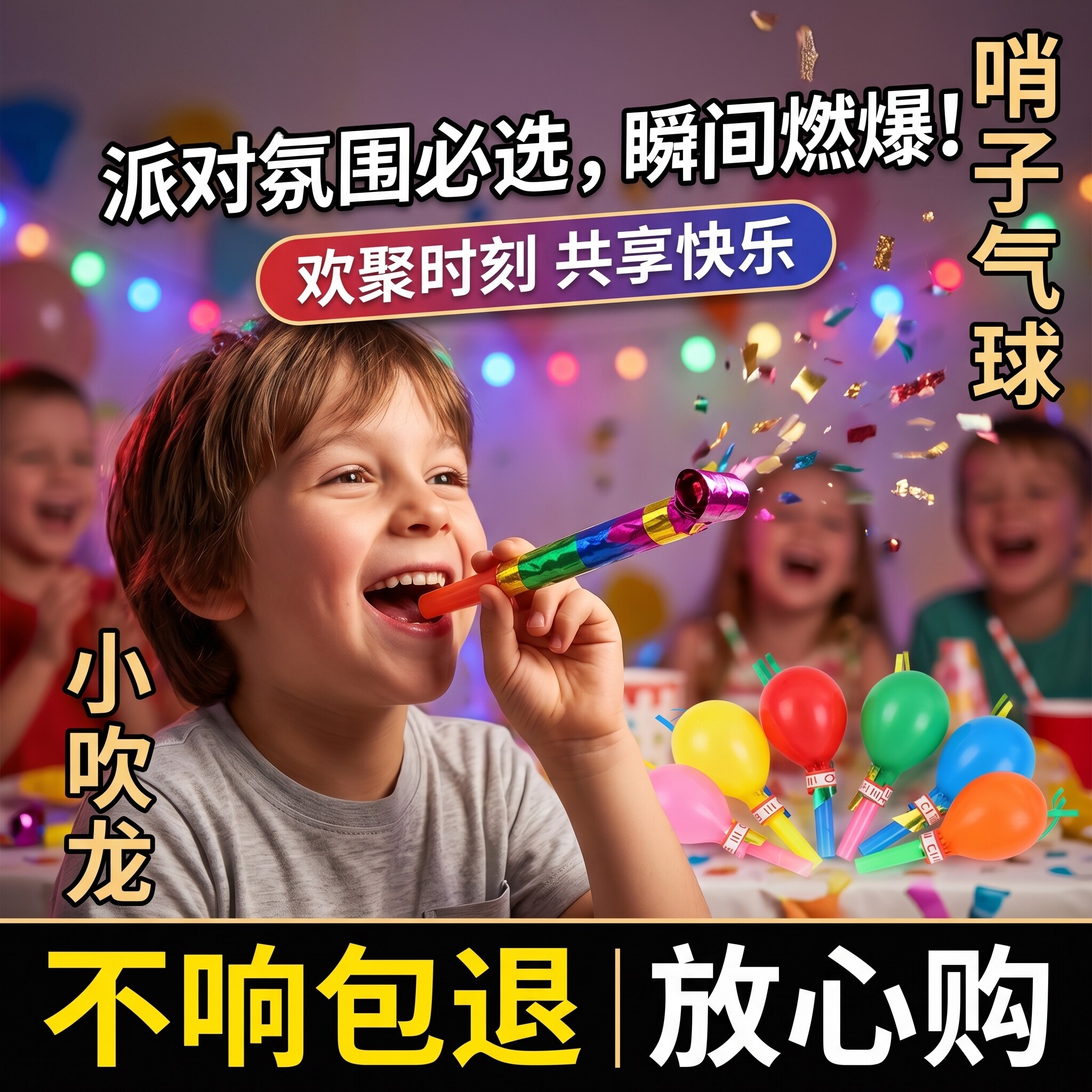 吹吹卷口哨哨子儿童玩具吹龙腹式呼吸生日派对可伸缩无毒吹气训练