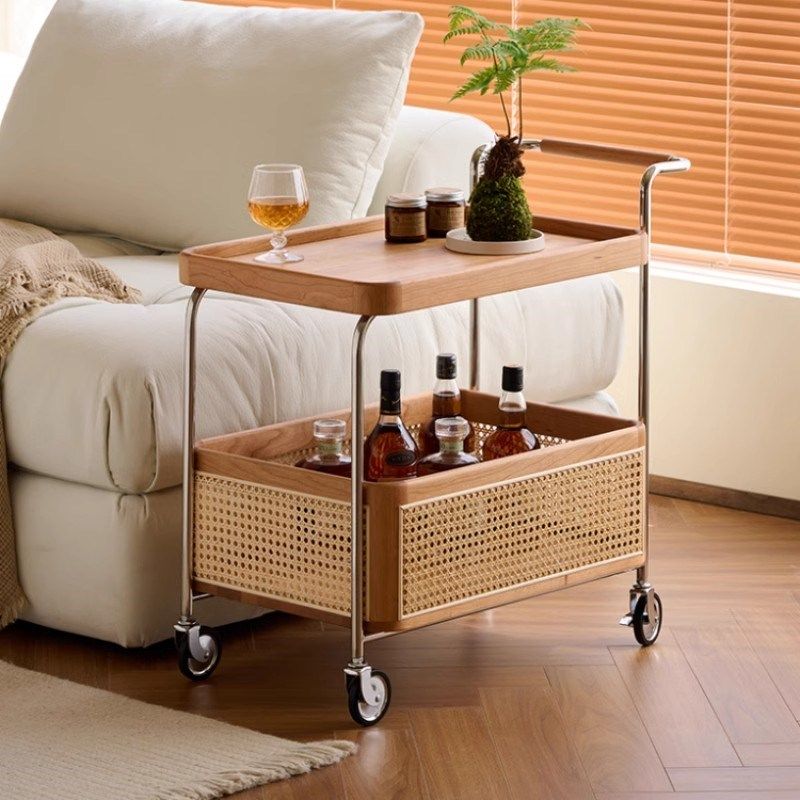 实木边几中古小推车可移动茶几客厅沙发边柜零食置物架藤编收纳架,住宅家具,移动边几/推车,淘宝优惠券,粉丝福利购,淘宝优惠卷