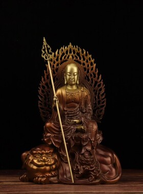 彩绘纯铜地藏王菩佛像九华山地藏菩萨像供奉家用娑婆三圣铜像摆件