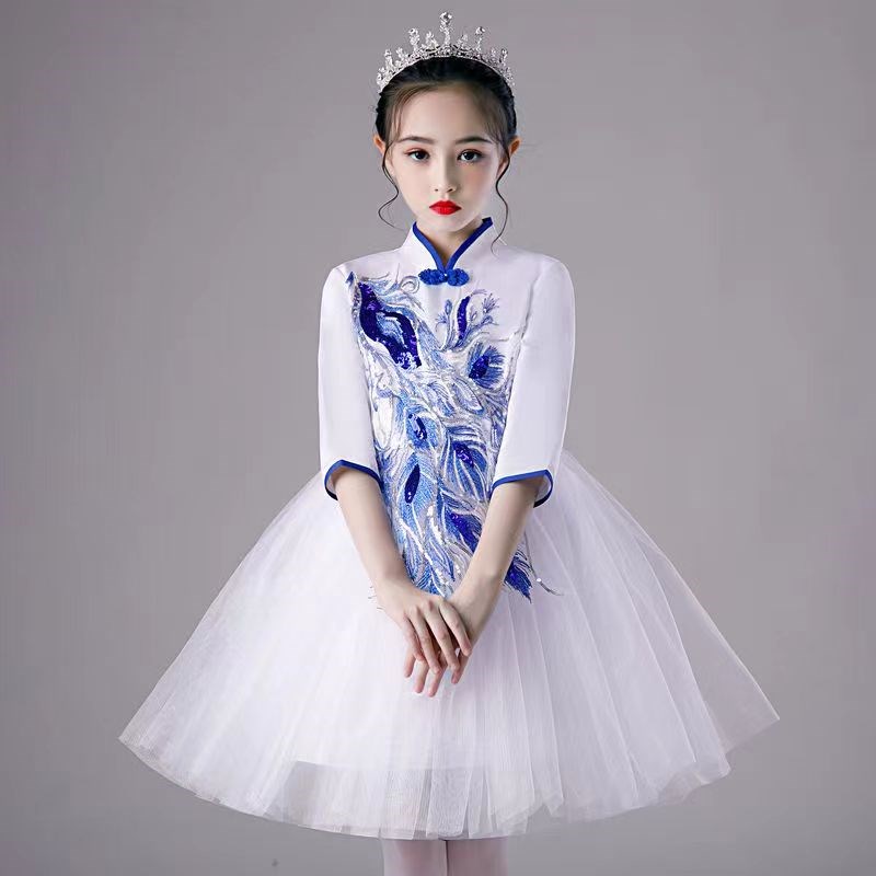 新款青花瓷大合唱服演出服女男小学生幼儿合唱团诗歌朗诵表演服装