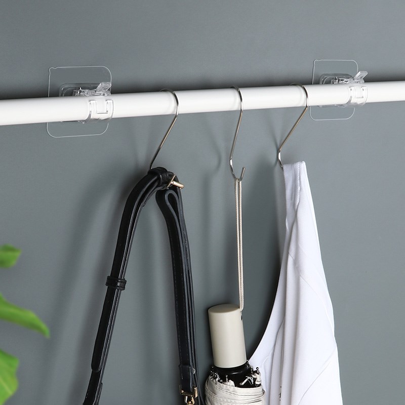 帘杆挂钩窗帘杆夹固定器免打孔粘贴式支架夹子门帘杆专用无痕粘钩