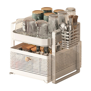 抽拉式杯架子置物架水杯茶杯具玻璃杯子收纳桌面双层托盘家用沥水