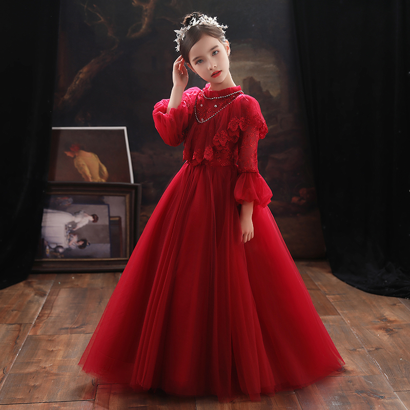 女童公主裙儿童婚纱小花童晚礼服洋气钢琴主持人走秀表演出服高端