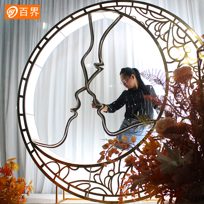 百界婚庆道具铁艺发光月亮灯箱背景摆件婚礼舞台布置装饰可定制