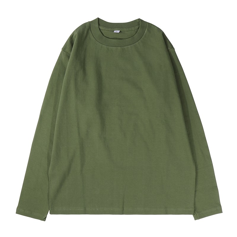 早秋230g重磅牛油果绿长袖t恤春秋季打底衫绿色卫衣叠穿男女宽松