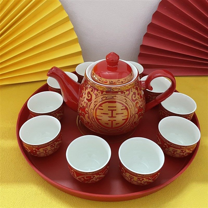茶具套组家用结婚敬茶杯茶壶杯子套组陶瓷红礼盒2023新款陪嫁送礼,节庆用品/礼品,喜碗/敬茶杯,淘宝优惠券,粉丝福利购,淘宝优惠卷