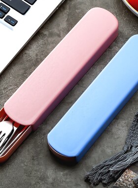 韩式可爱便携式不锈钢餐具套装筷子勺子叉子三件套学生旅行筷勺盒