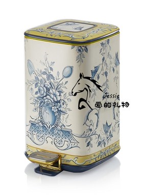 狮落皇庭高端皇室纯手工彩绘新款艺术摆件陶瓷配铜垃圾桶