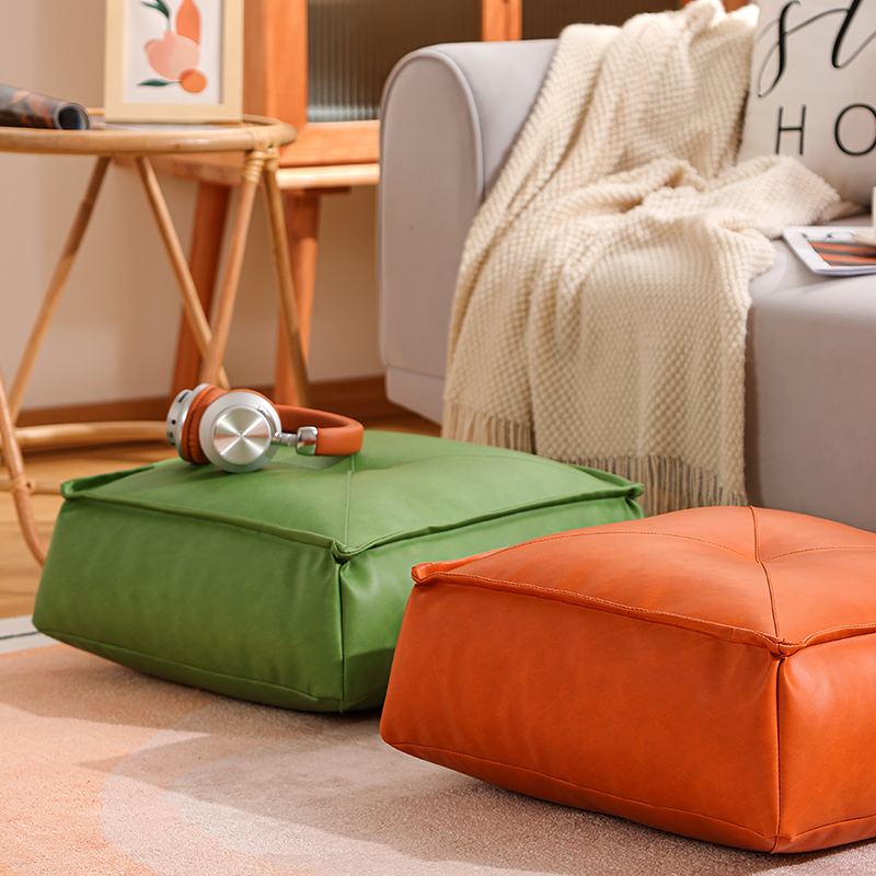 皮质日式蒲团客厅沙发凳脚踏凳地上坐垫子坐墩久坐纳帕皮矮凳方凳