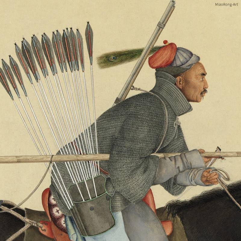 郎世宁阿玉锡持矛荡寇图战斗杀敌国画艺术微喷复制客厅装饰画