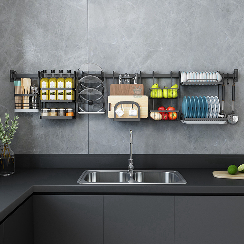 不锈钢碗碟架厨房置物架水池架壁挂式免打孔碗碟沥水架刀架筷子架
