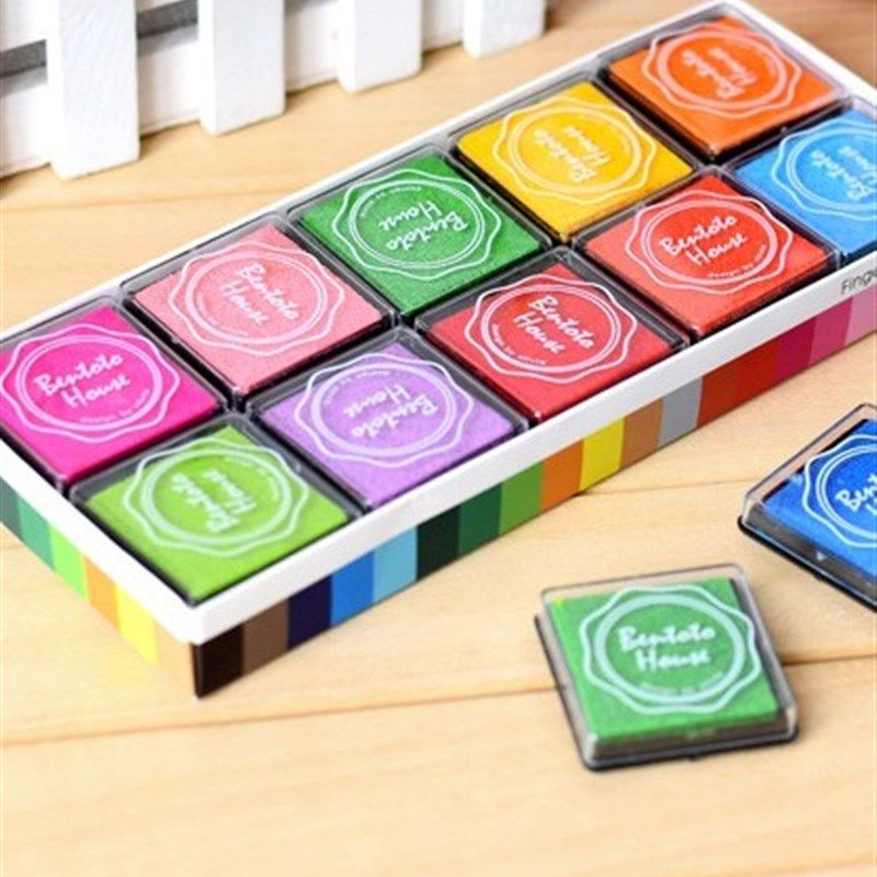 手账印章印泥套装绘画手帐橡皮章印台DIY手指画彩色印油幼儿园料