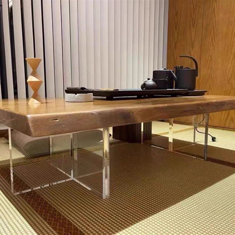 亚克力桌腿定制透明T型实木茶几岩板支架石头纹有机玻璃板20 30mm