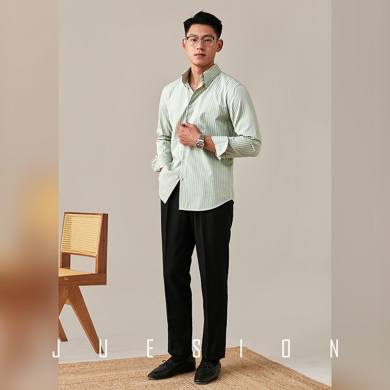 【夏日泡泡棉】JUESION 意式尖扣领长袖衬衫男士休闲夏季薄款衬衣