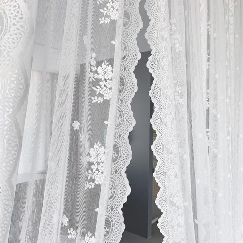免打孔魔术贴安装窗帘门帘纱帘韩式蕾丝客厅阳台隔断帘网红白纱