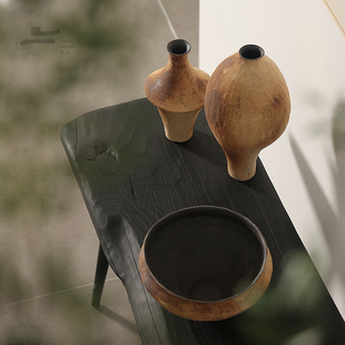 冯哲元日式茶空间侘寂风陶瓷花瓶客厅居家灼烧粗陶禅意摆件装饰品